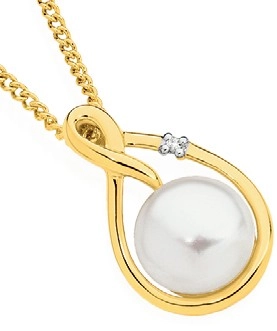 9ct Gold Cultured Fresh Water Pearl & Diamond Slider Pendant