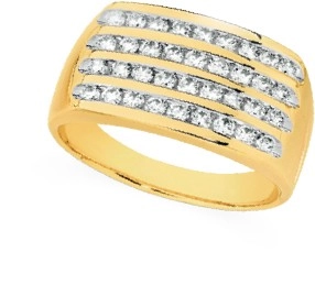 9ct Gold Diamond Channel Set Gents Ring