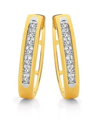 9ct Gold Diamond Channel Set Huggie Earrings