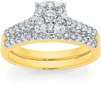 9ct Gold Diamond Cluster Bridal Set