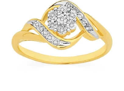 9ct Gold Diamond Cluster Swirl Ring