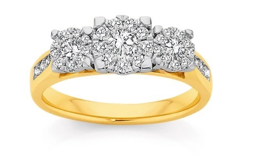 9ct Gold Diamond Cluster Trilogy Ring