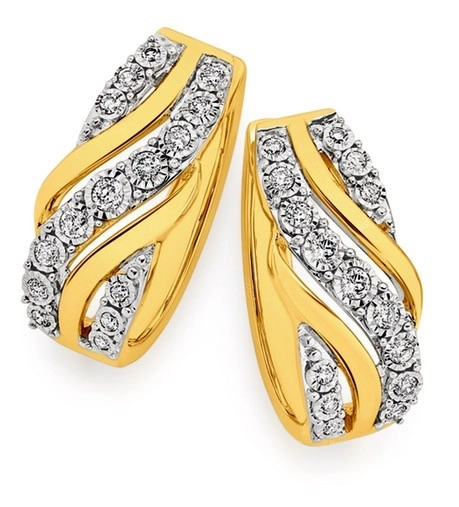 9ct Gold Diamond Crossover Hoop Earrings