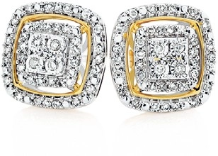 9ct Gold Diamond Cushion Cluster Stud Earrings