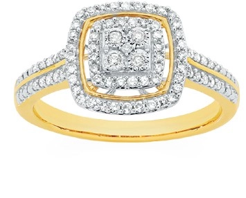 9ct Gold Diamond Cushion Halo Cluster Ring