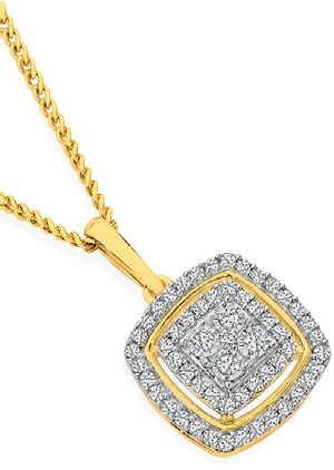 9ct Gold Diamond Cushion Pendant