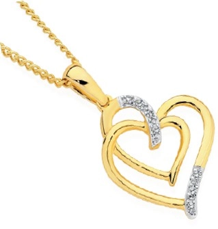 9ct Gold Diamond Double Linked Heart Pendant