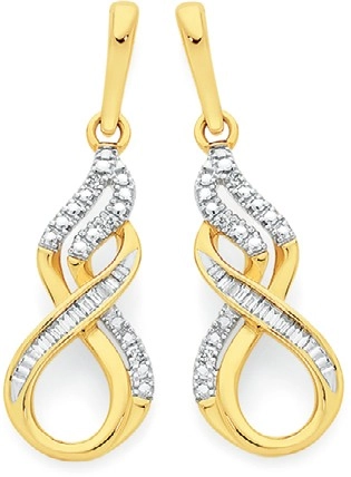 9ct Gold Diamond Infinity Drop Stud Earrings