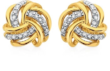 9ct Gold Diamond Knot Stud Earrings