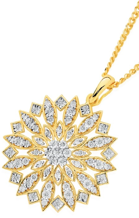 9ct Gold Diamond Large Starburst Pendant