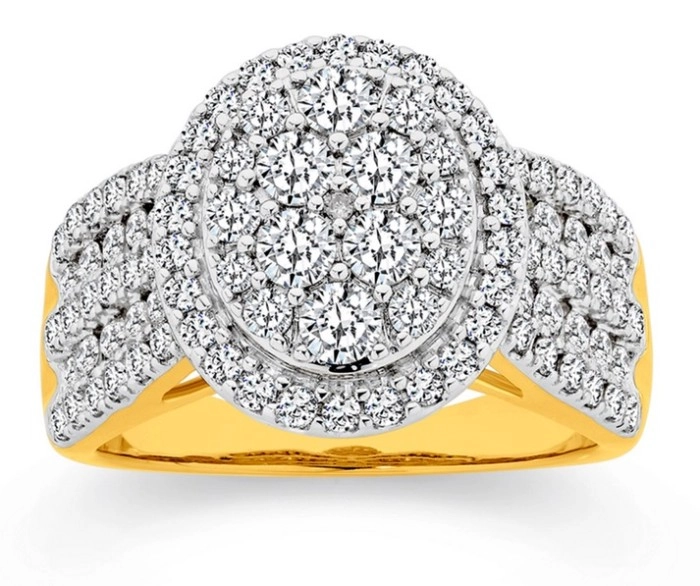 9ct Gold Diamond Oval Cluster Ring