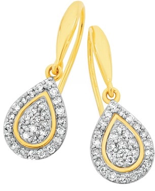 9ct Gold Diamond Pear Cluster Hook Earrings