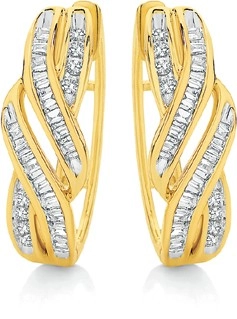 9ct Gold Diamond Swirl Huggie Earrings