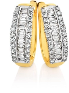 9ct Gold Diamond Three Row Hoop Earrings