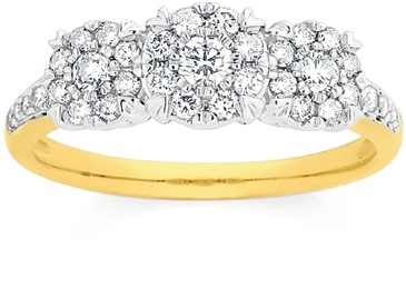 9ct Gold Diamond Trilogy Ring