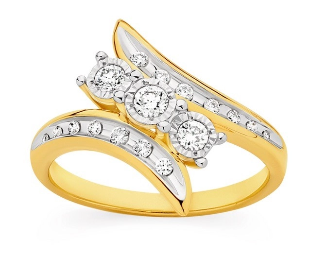 9ct Gold Diamond Trilogy Swirl Ring