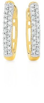 9ct Gold Diamond Two Row Huggie Earrings