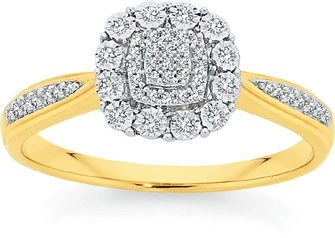 9ct Gold Diamond Two Tone Cushion Shaped Ring