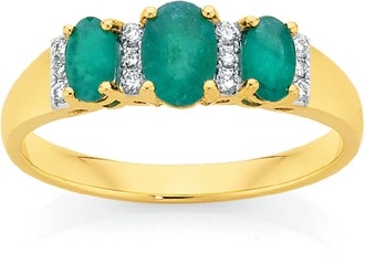 9ct Gold Emerald & .10ct Diamond Trilogy Ring