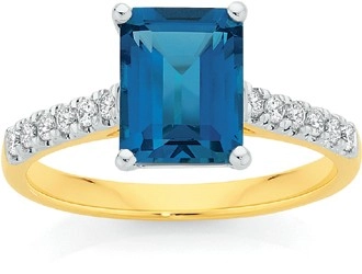 9ct Gold London Blue Topaz & .20ct Diamond Ring