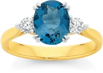 9ct Gold London Blue Topaz & .25ct Diamond Ring