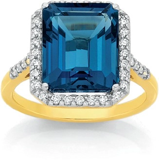 9ct Gold London Blue Topaz & .35ct Diamond Ring