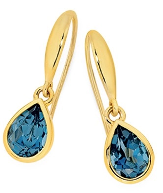 9ct Gold London Blue Topaz Hook Earrings