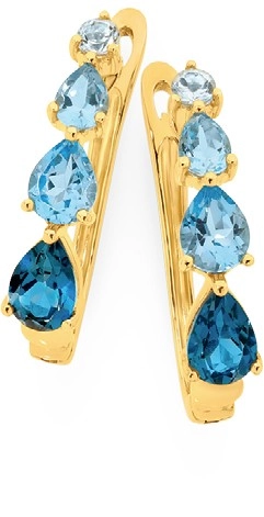 9ct Gold London Sky Blue Topaz Lever Back Hoop Earrings