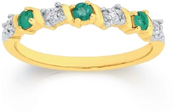 9ct Gold Natural Emerald & Diamond Anniversary Band