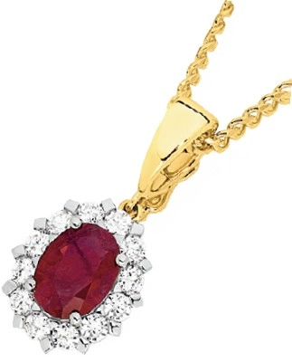 9ct Gold Natural Ruby & .50ct Diamond Royal Enhancer Pendant