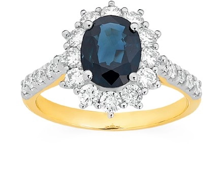 9ct Gold Natural Sapphire & 1.00ct Diamond Royal Ring