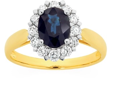 9ct Gold Natural Sapphire & .50ct Diamond Ring