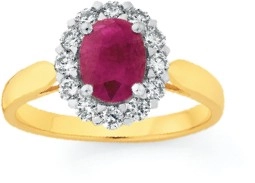 9ct Gold Oval Ruby & .50ct Diamond Ring