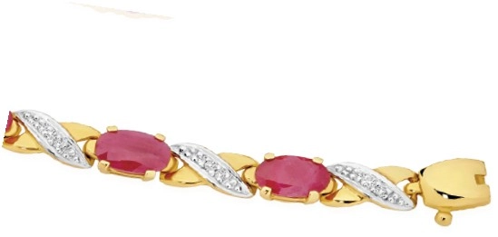 9ct Gold Ruby & .16ct Diamond Bracelet