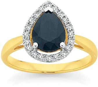 9ct Gold Sapphire & Diamond Pear Halo Ring