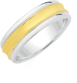 9ct Gold & Silver Concave Centre Gents Ring