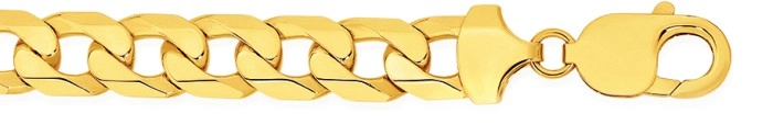 9ct Gold Solid Bevelled Curb Gents Bracelet