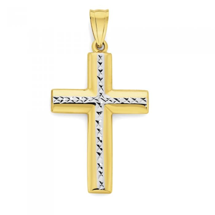 9ct Gold Two Tone Diamond-Cut Cross