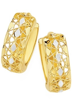 9ct Gold Two Tone Lattice Huggie Earrings