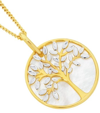 9ct Gold Two Tone Mother of Pearl Tree of Life Pendant