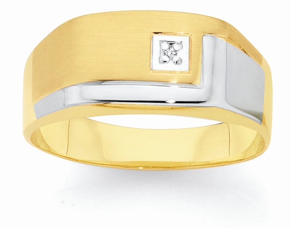 9ct Two Tone Gold Diamond Set Gents Ring