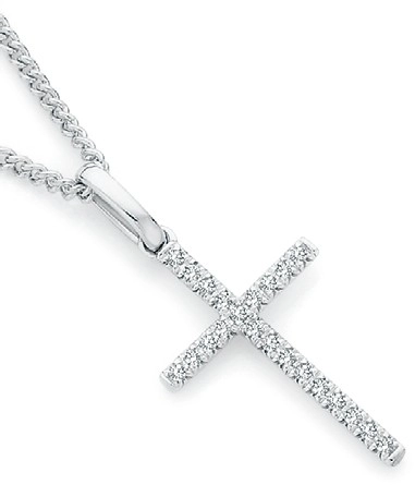 9ct White Gold Diamond Cross Pendant