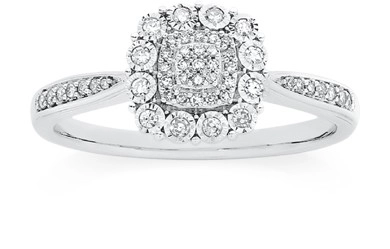 9ct White Gold Diamond Cushion Cluster Ring