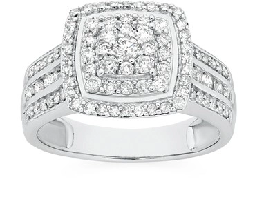 9ct White Gold Diamond Cushion Cluster Ring