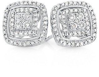 9ct White Gold Diamond Cushion Cluster Stud Earrings