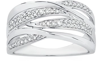 9ct White Gold Diamond Multi Crossover Ring