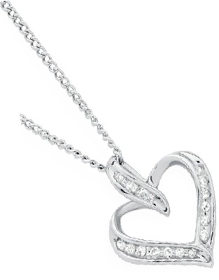 9ct White Gold Diamond Open Heart Pendant