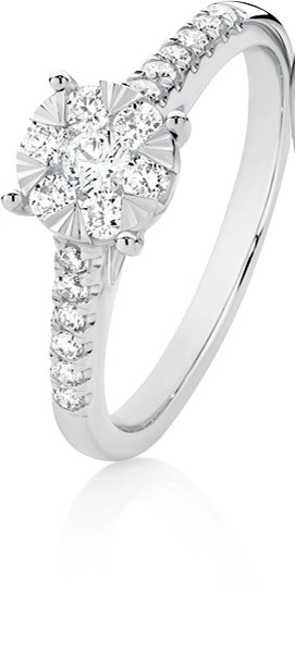 9ct White Gold Diamond Round Cluster Ring