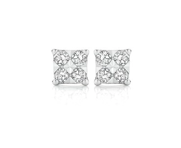 9ct White Gold Diamond Square Look Stud Earrings