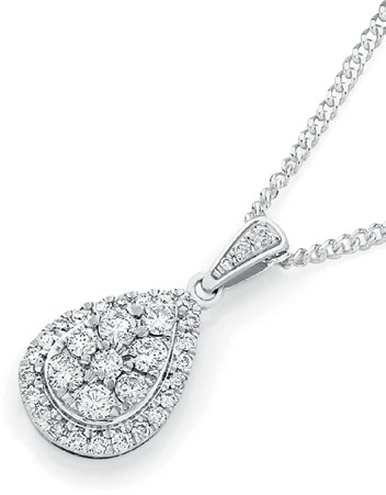 9ct White Gold Diamond Teardrop Pendant